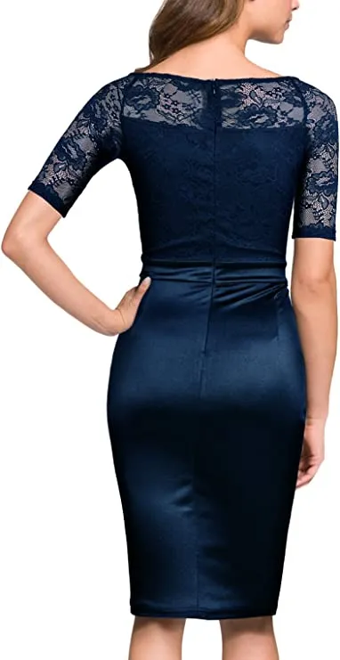 Aquamarine Women's Short Sleeve Colorblock Sheath Pencil Business Church Dress - Mmondschein