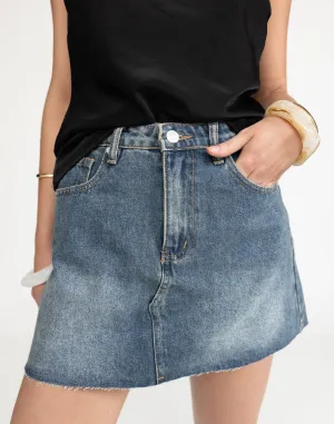 Asher Denim Mini Skirt (Faded Mid Wash)