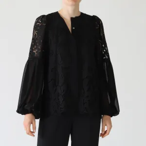 Black Joan Button-Up Lace Blouse