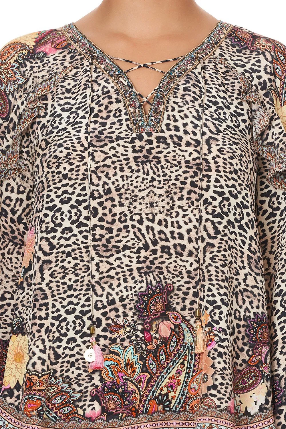 BLOUSON SLEEVE LACE UP BLOUSE WILD CHILD
