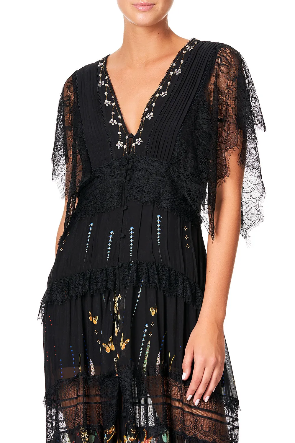 BUTTON UP DRESS WITH LACE INSERT REBELLE REBELLE