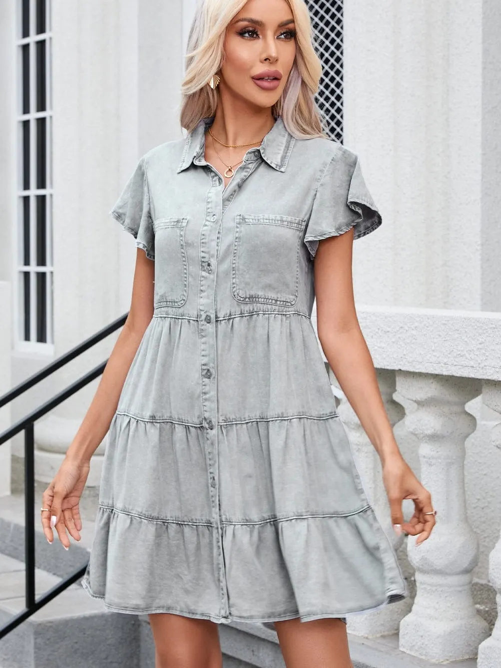 Button-Up Tiered Dress