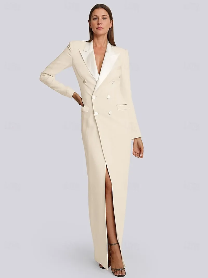 Chic Long Sleeve Satin Blazer Dress - Elegant Mermaid Gown for Wedding Guests with Pockets