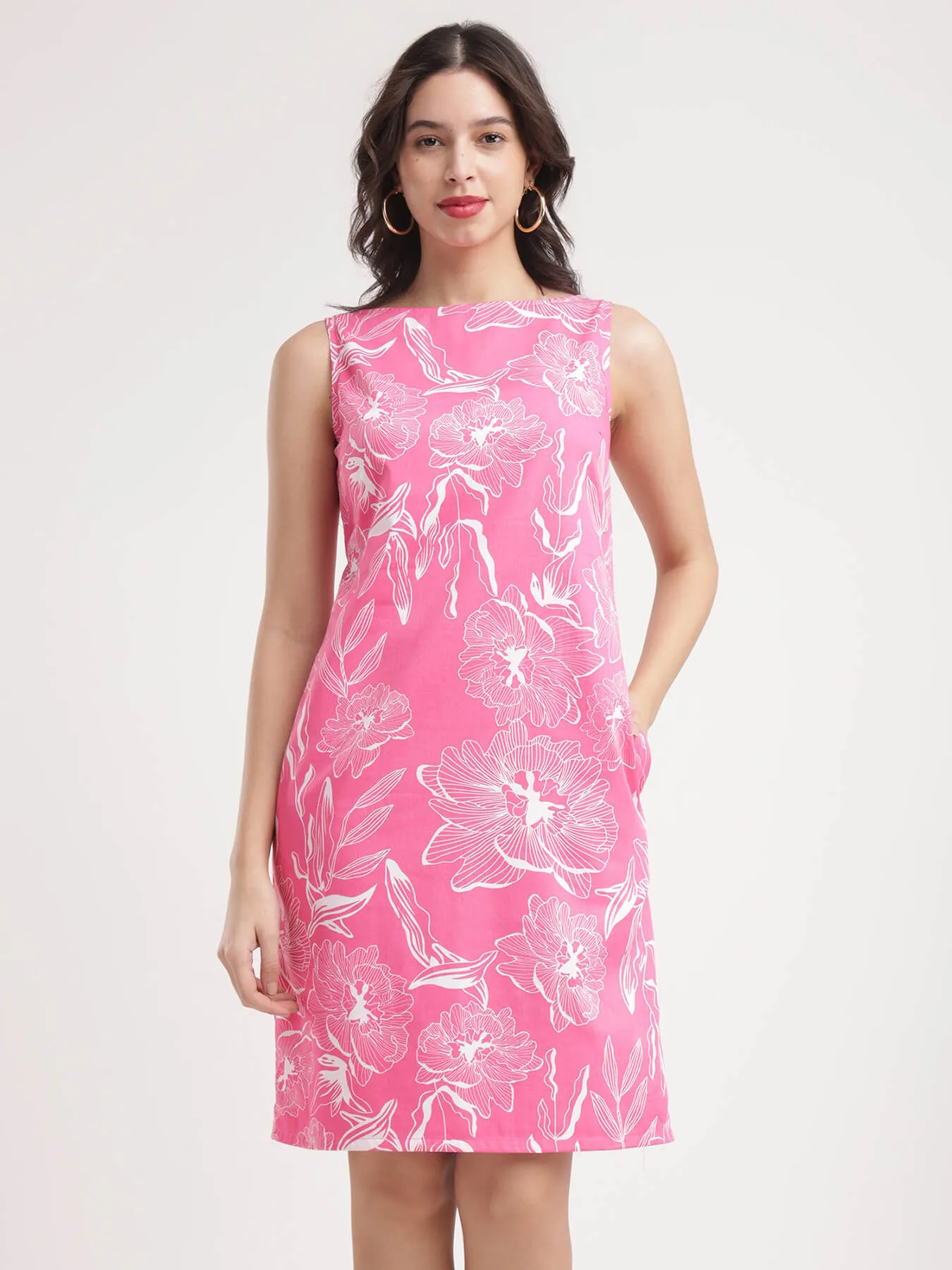 Cotton Shift Dress - Pink