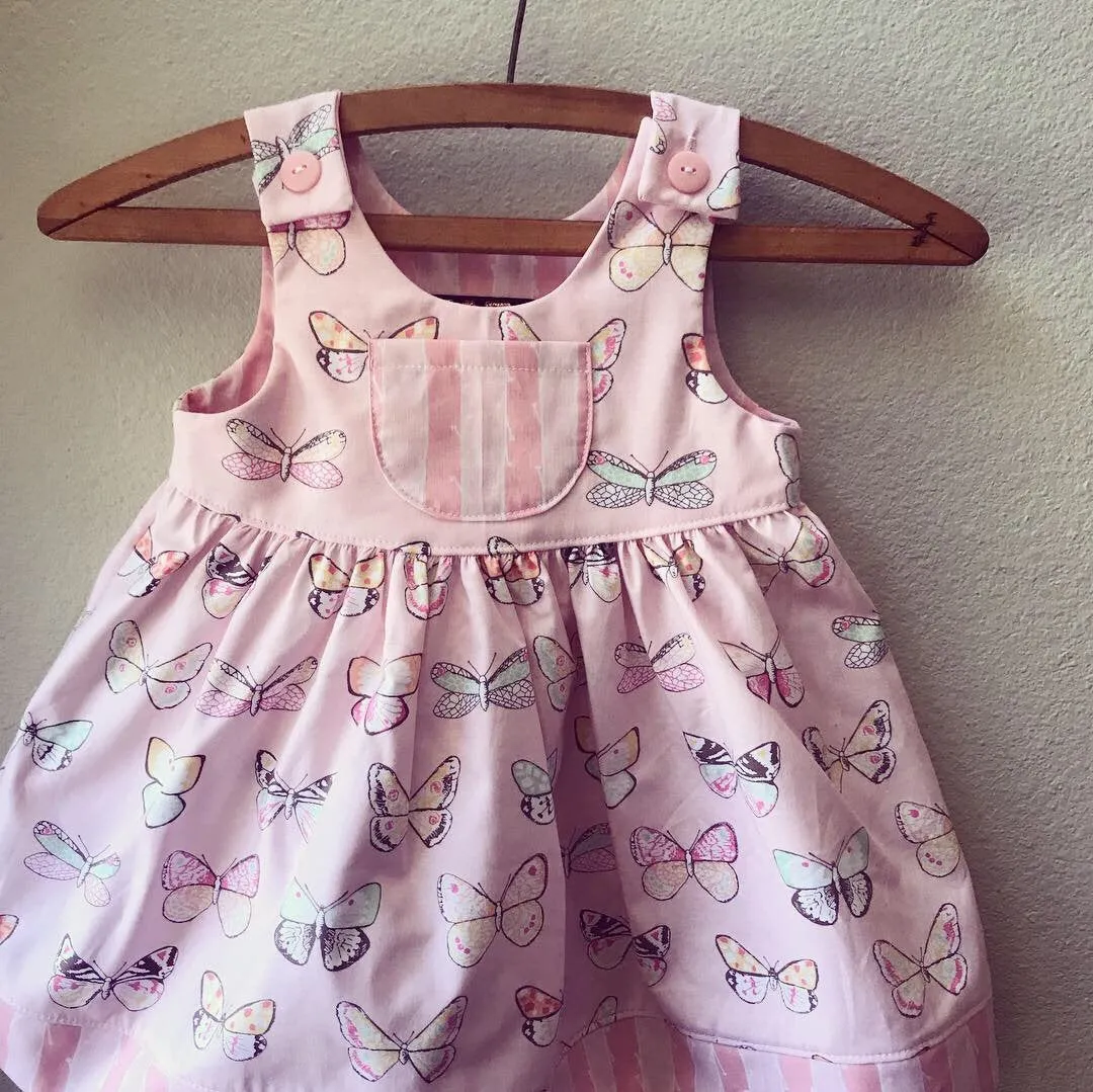 Dress, Pink Butterfly Cotton Beach Dress, Summer Girls Dress