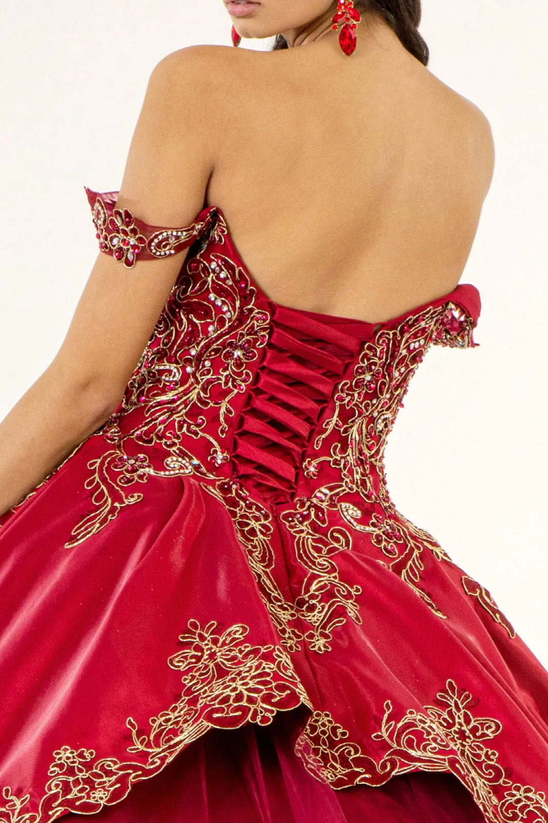 Embroidered Mesh Strap Satin Quinceanera Dress Mesh Tail - Mask Not Included GLGL1930