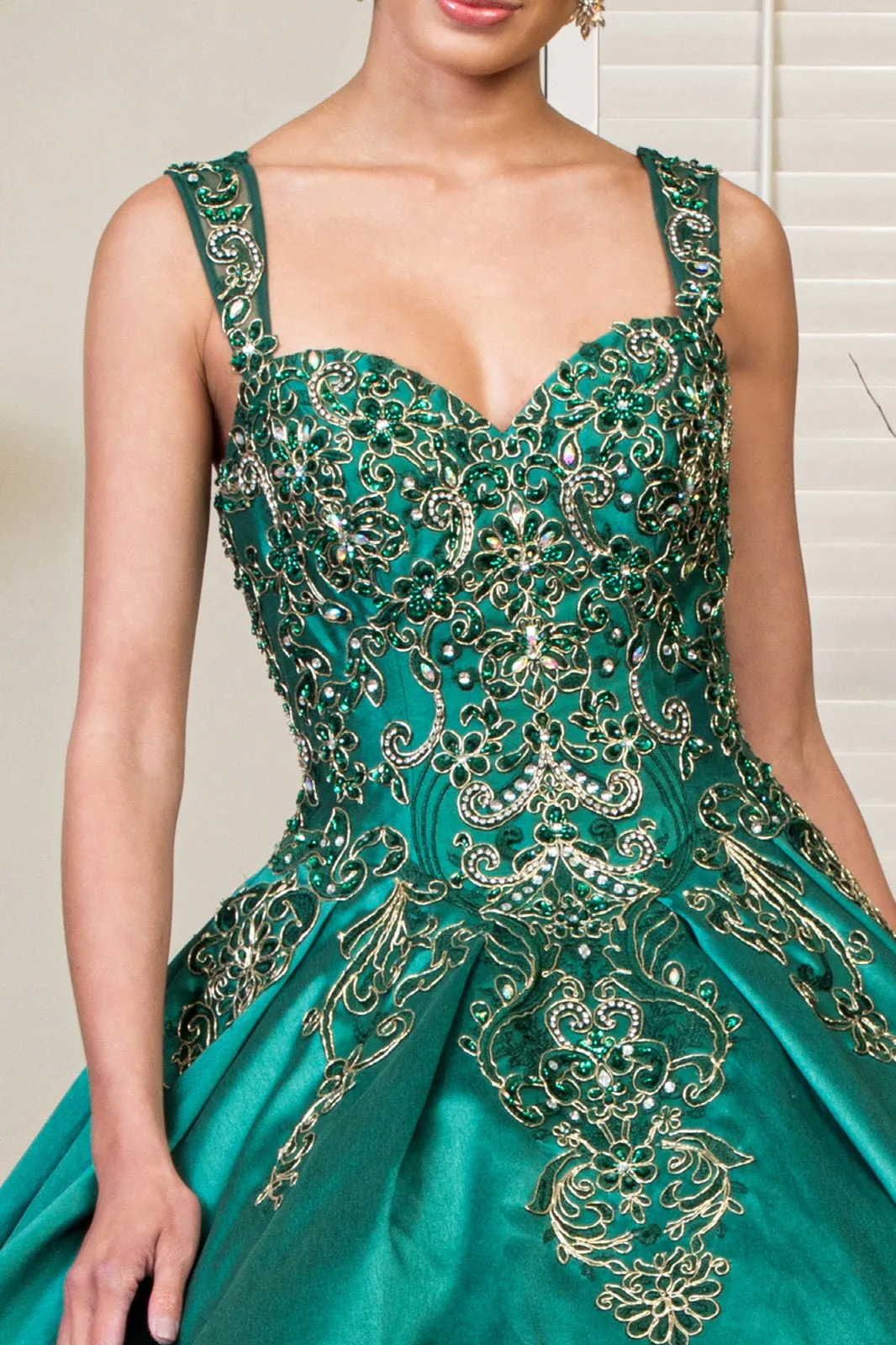Embroidered Mesh Strap Satin Quinceanera Dress Mesh Tail - Mask Not Included GLGL1930