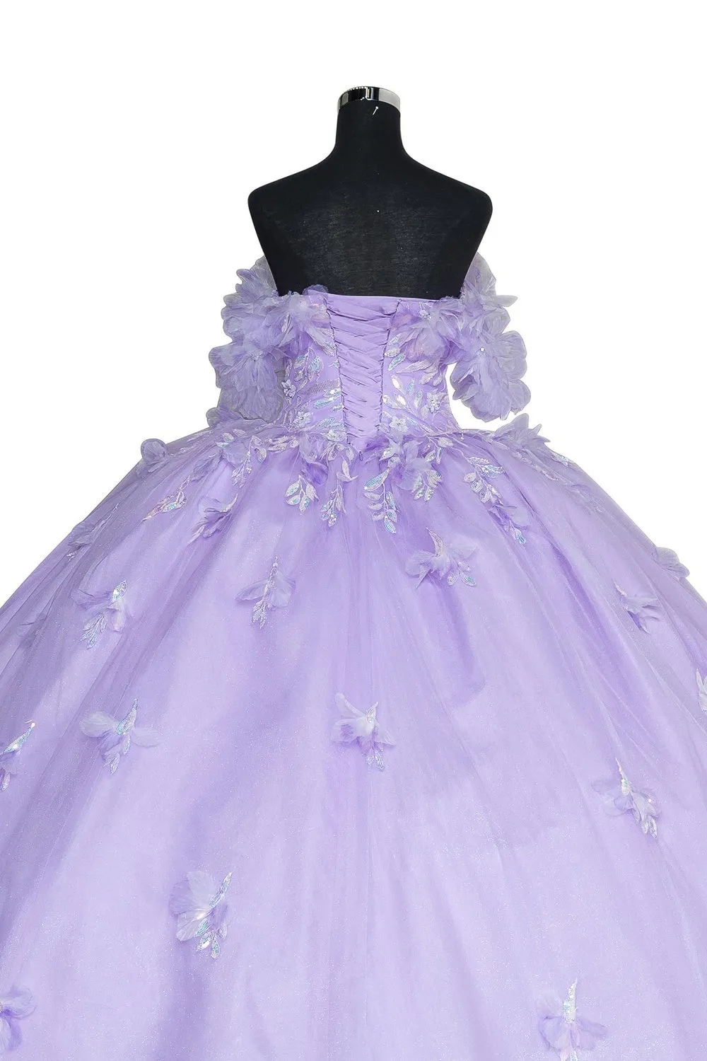 Floral Off Shoulder Illusion Sweetheart Long Quinceanera Dress
