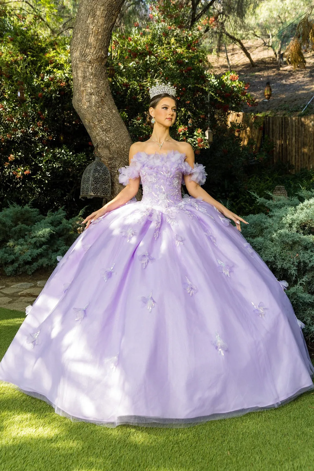 Floral Off Shoulder Illusion Sweetheart Long Quinceanera Dress