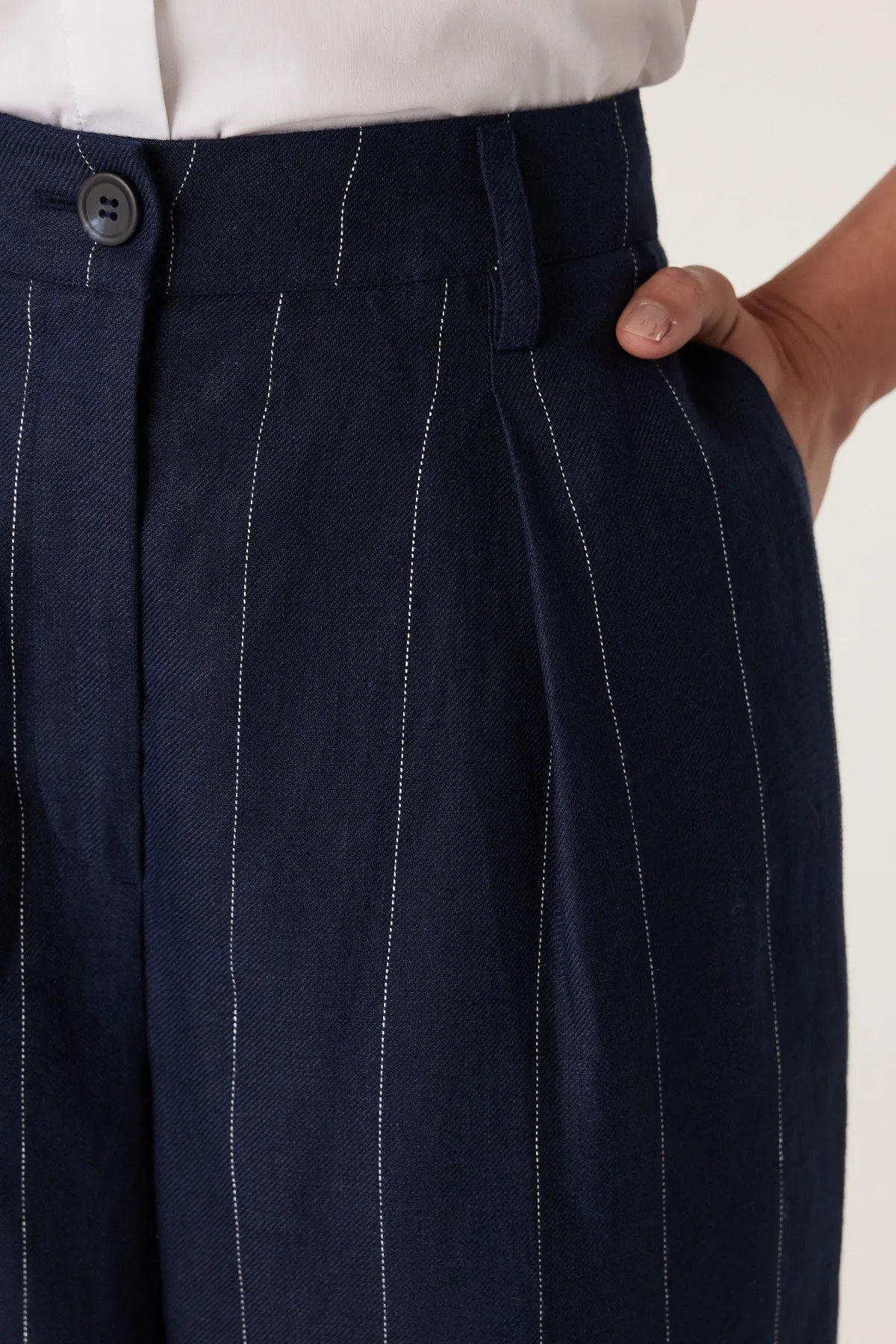 Freya Linen Pant - Navy Stripe