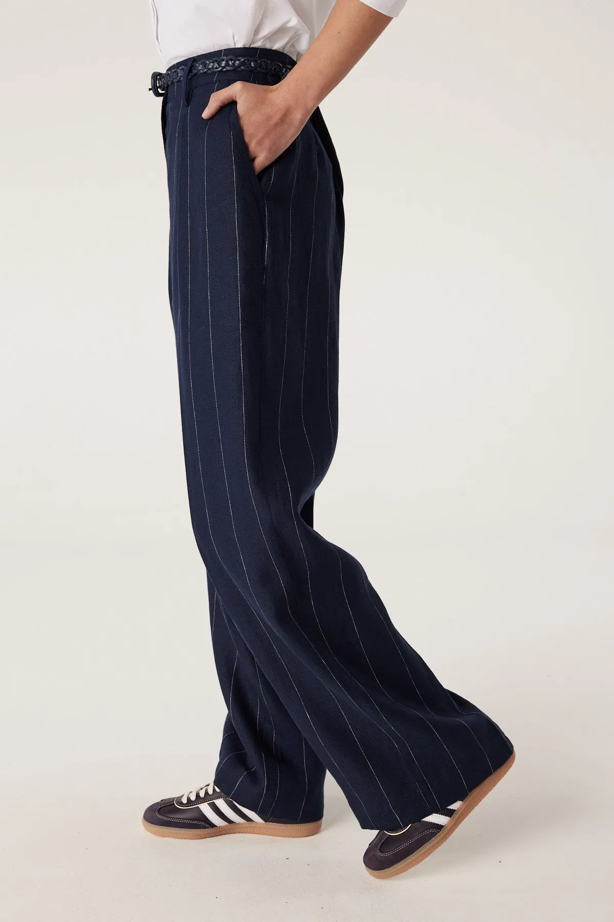 Freya Linen Pant - Navy Stripe