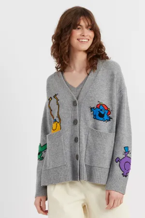 Grey Wool-Cashmere Mr. Men Little Miss Cardigan