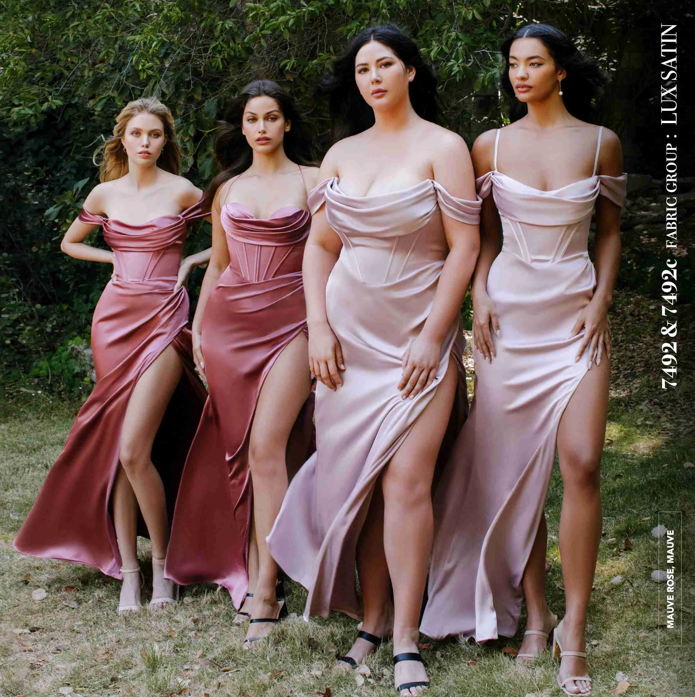 Ladivine 7492 Size 8 French Navy Bridesmaids Dress Long Fitted Corset Luxe Satin off the shoulder maxi slit Prom Dress Formal Gown