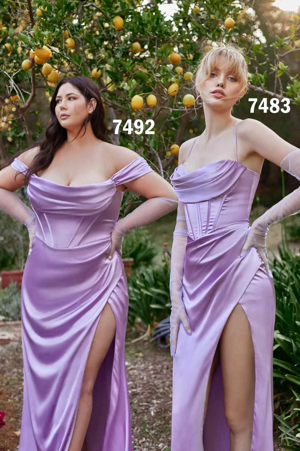 Ladivine 7492 Size 8 French Navy Bridesmaids Dress Long Fitted Corset Luxe Satin off the shoulder maxi slit Prom Dress Formal Gown