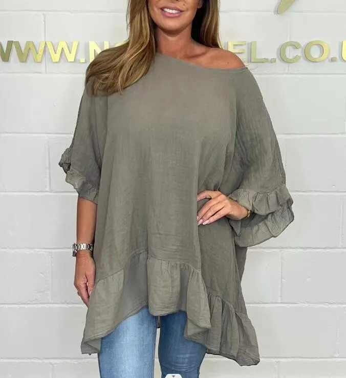 Loose Pleated Off Shoulder Blouses for Women