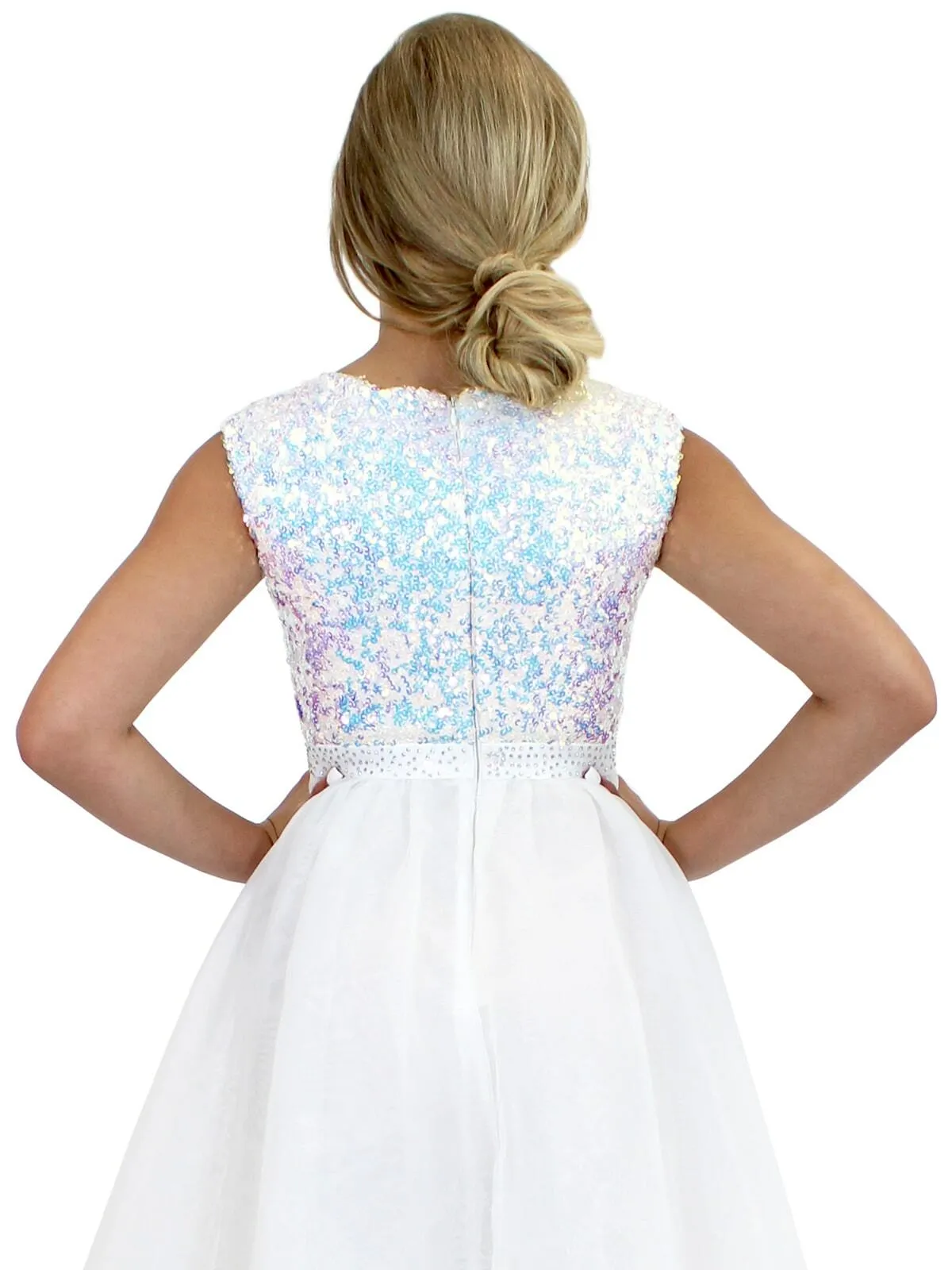 Marc Defang 5009 Size 10 White Kids Long Formal Dress A Line Sequin Girls Pageant Dress Chiffon Kids