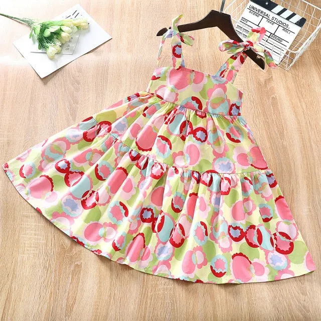 Mqtime Girls Fashion Dress Sleeveless Summer Cotton Dress for Birthday Party Kids Clothing Children Sundress Clothes Floral Dress