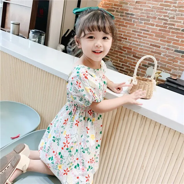 Mqtime Girls Fashion Dress Sleeveless Summer Cotton Dress for Birthday Party Kids Clothing Children Sundress Clothes Floral Dress