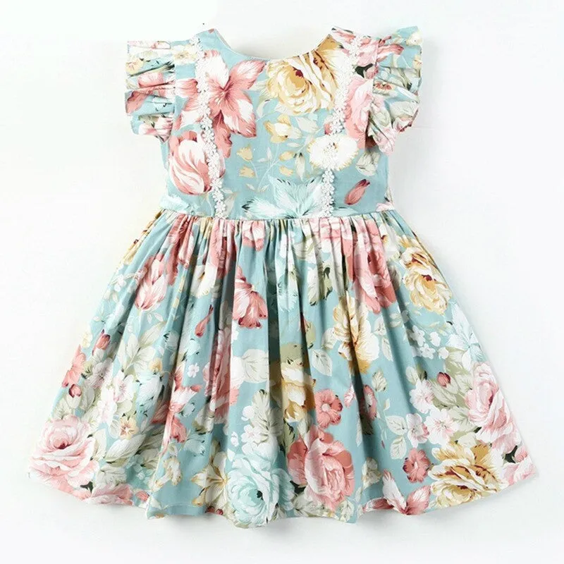 Mqtime Girls Fashion Dress Sleeveless Summer Cotton Dress for Birthday Party Kids Clothing Children Sundress Clothes Floral Dress