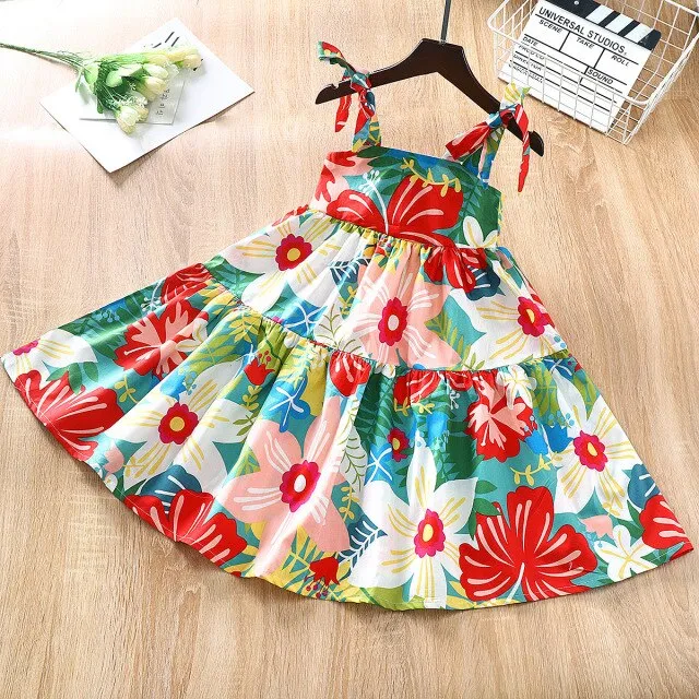 Mqtime Girls Fashion Dress Sleeveless Summer Cotton Dress for Birthday Party Kids Clothing Children Sundress Clothes Floral Dress