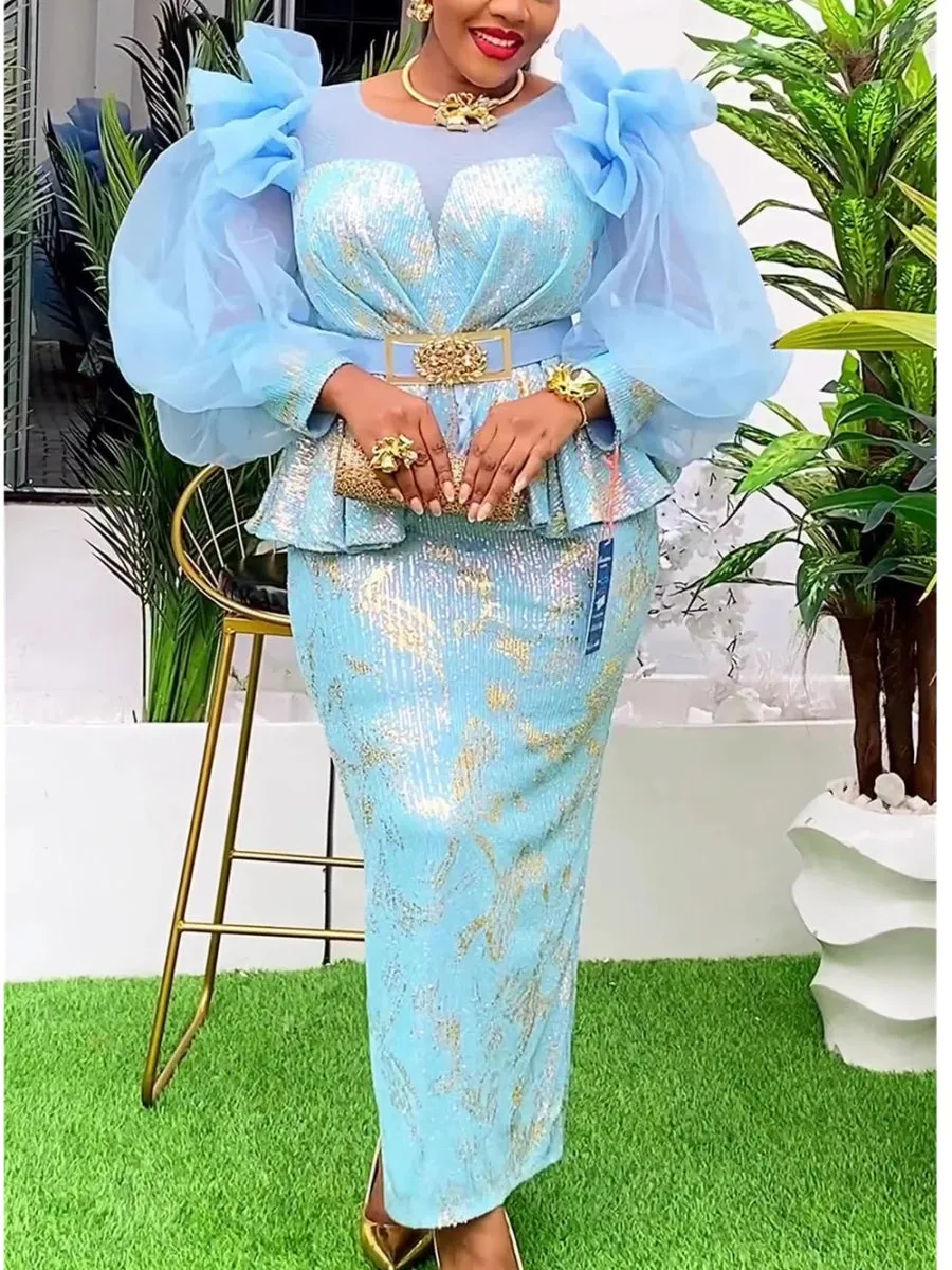 New Fashion Plus Size African Sequin Evening Dress for Women – Dashiki & Ankara Long Party Gown