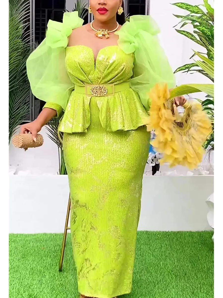 New Fashion Plus Size African Sequin Evening Dress for Women – Dashiki & Ankara Long Party Gown