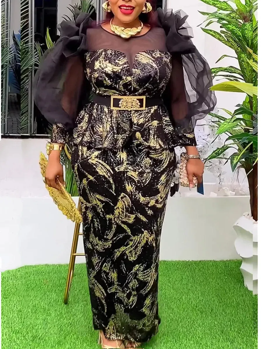 New Fashion Plus Size African Sequin Evening Dress for Women – Dashiki & Ankara Long Party Gown