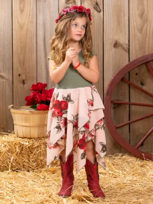 Olive Pretty Flowers Smocked Handkerchief Dress
