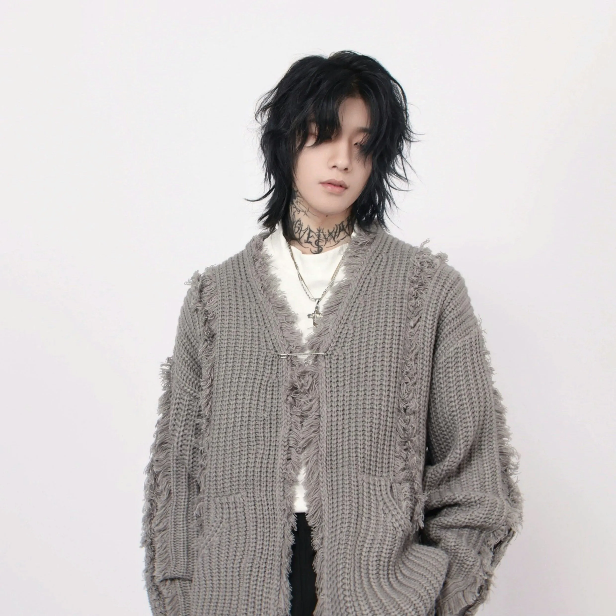 Oversized Distressed Chunky Knit Cardigan