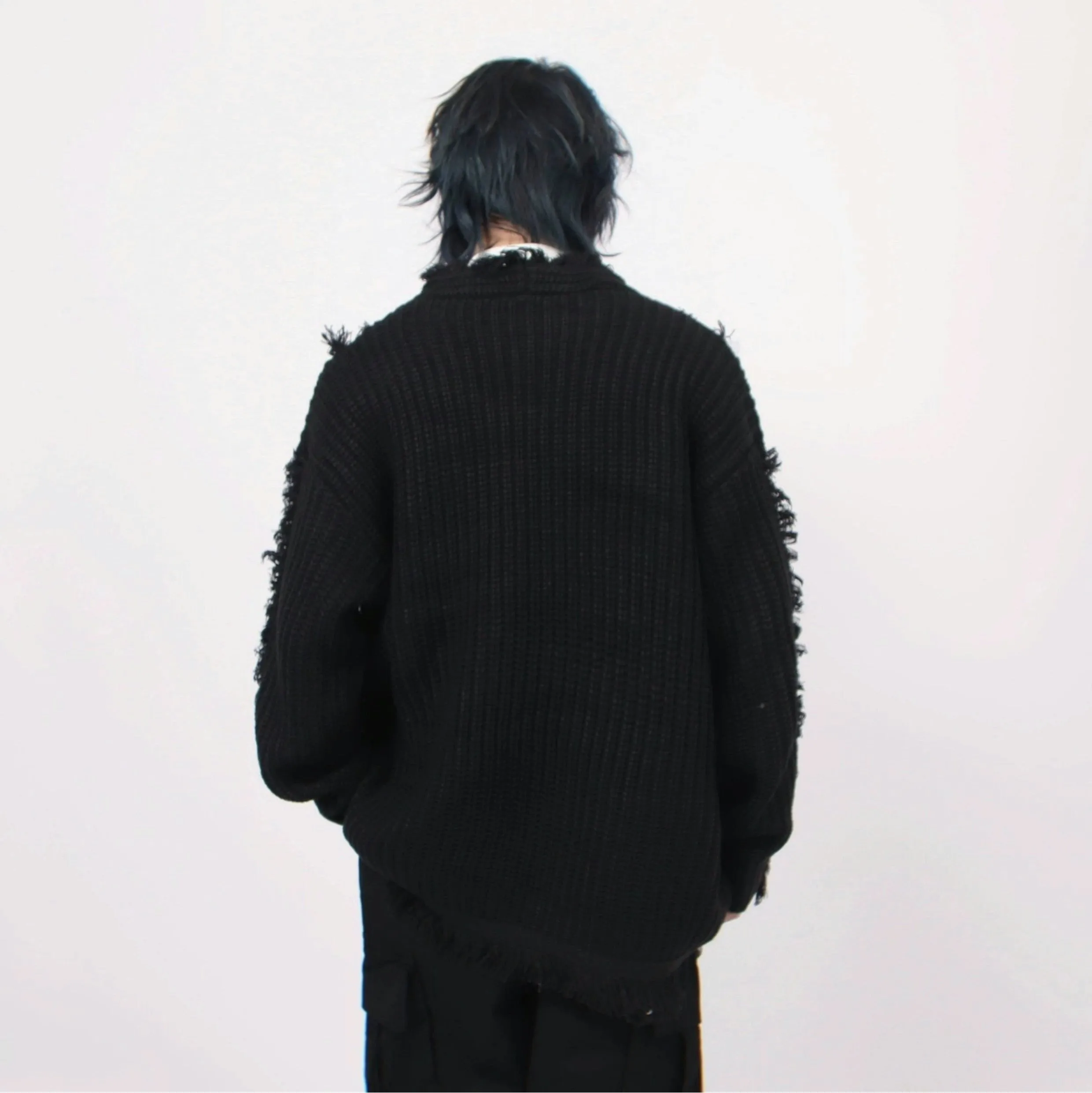 Oversized Distressed Chunky Knit Cardigan