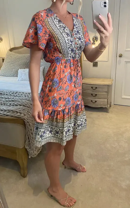 Pink Floral Print Mini Dress Sundress