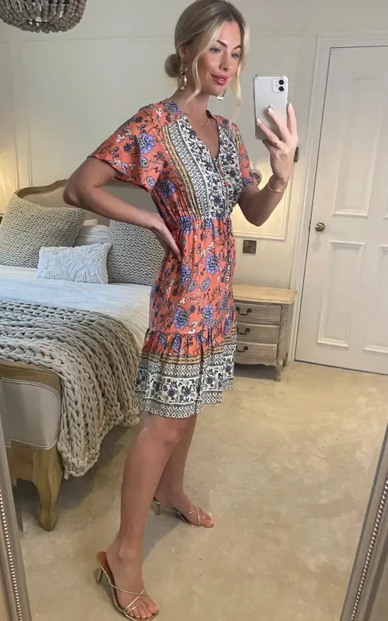 Pink Floral Print Mini Dress Sundress