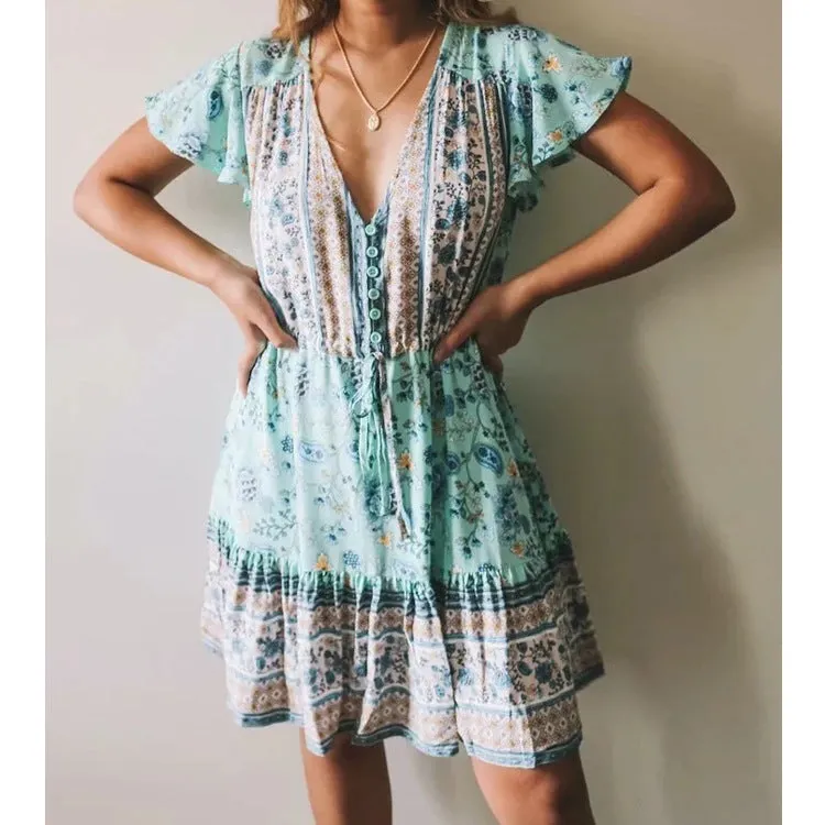 Pink Floral Print Mini Dress Sundress