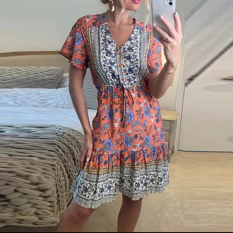 Pink Floral Print Mini Dress Sundress