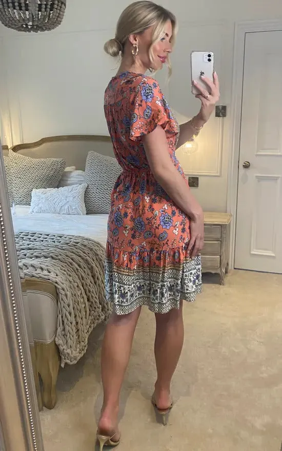 Pink Floral Print Mini Dress Sundress