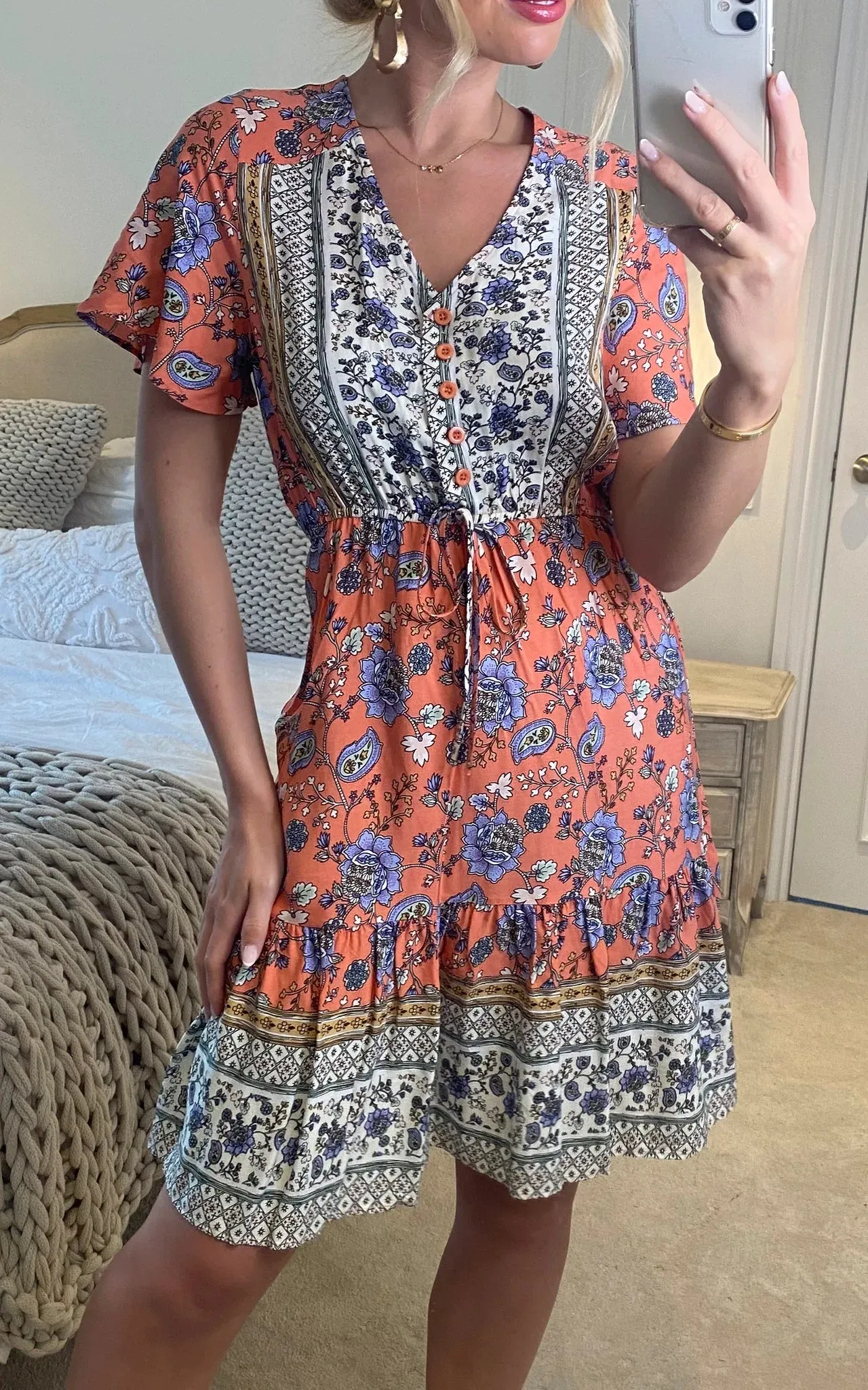 Pink Floral Print Mini Dress Sundress