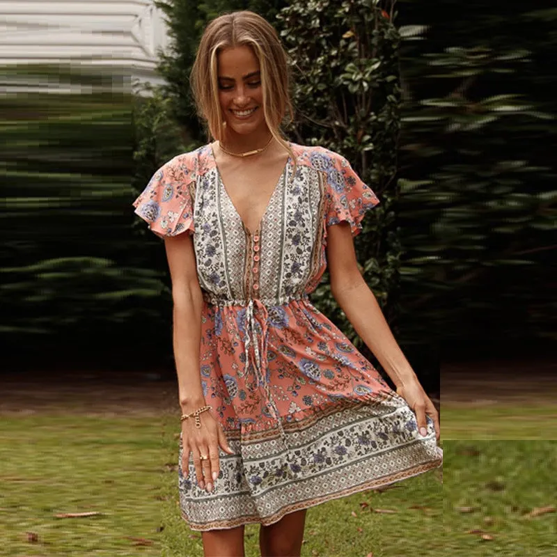 Pink Floral Print Mini Dress Sundress