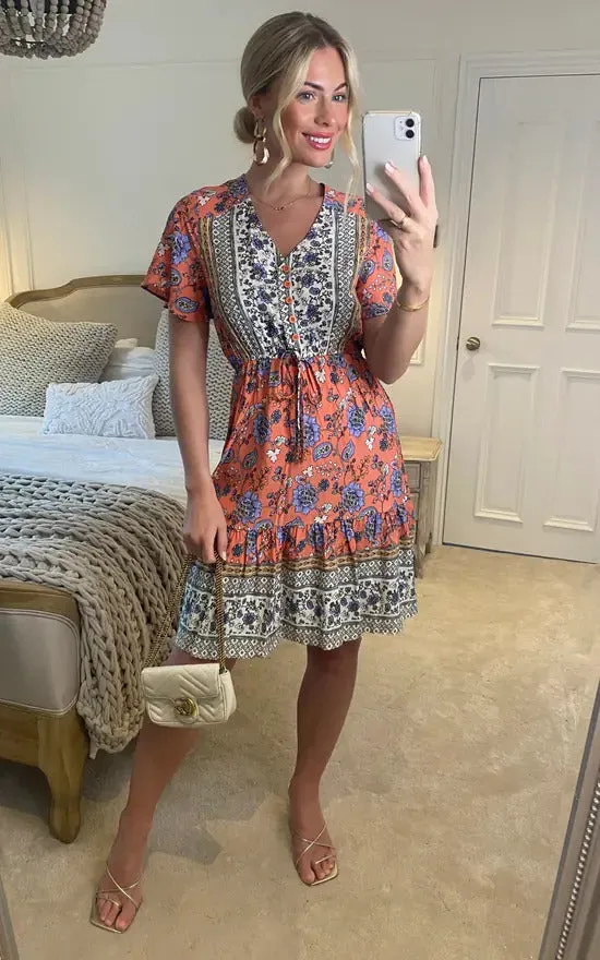 Pink Floral Print Mini Dress Sundress