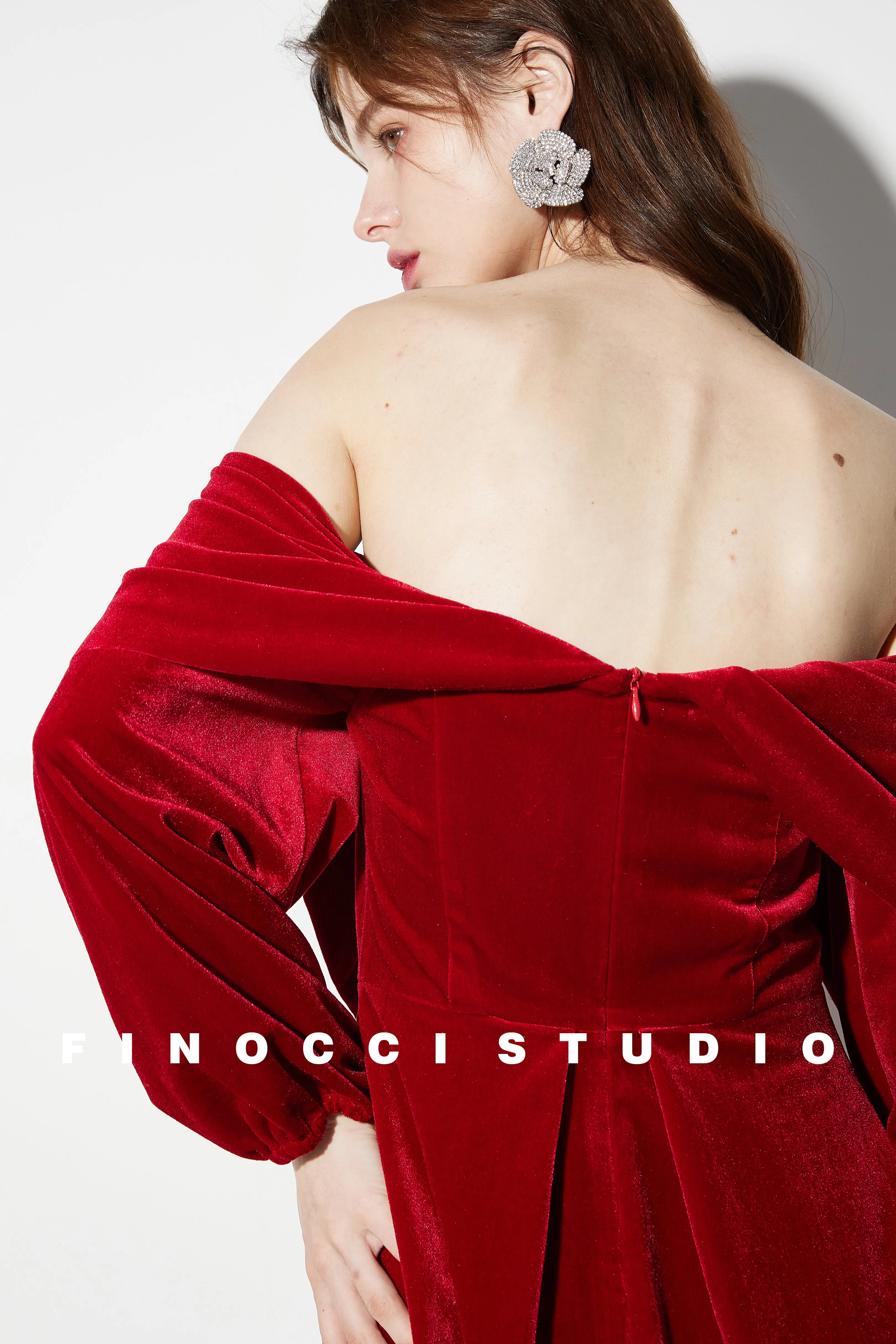 Red Velvet large Bow Off Shoulder Short holiday party Dress - Macy