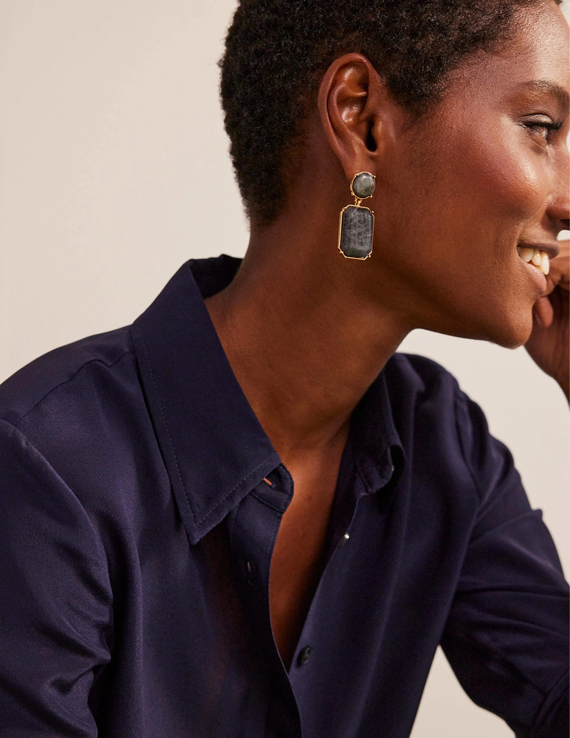 Semi-Precious Drop Earrings-Black