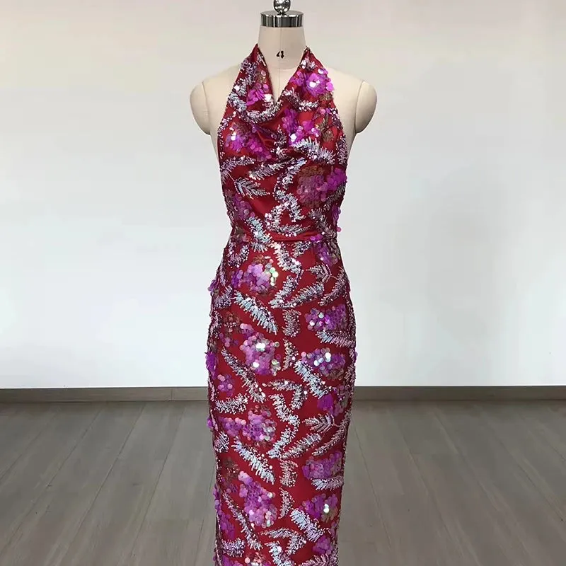 Trend4us Women's Chic Sequin Halter Evening Dress