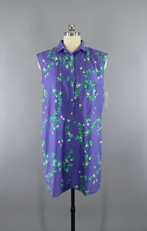 Vintage 1980s Malia Purple Floral Print Shift Dress