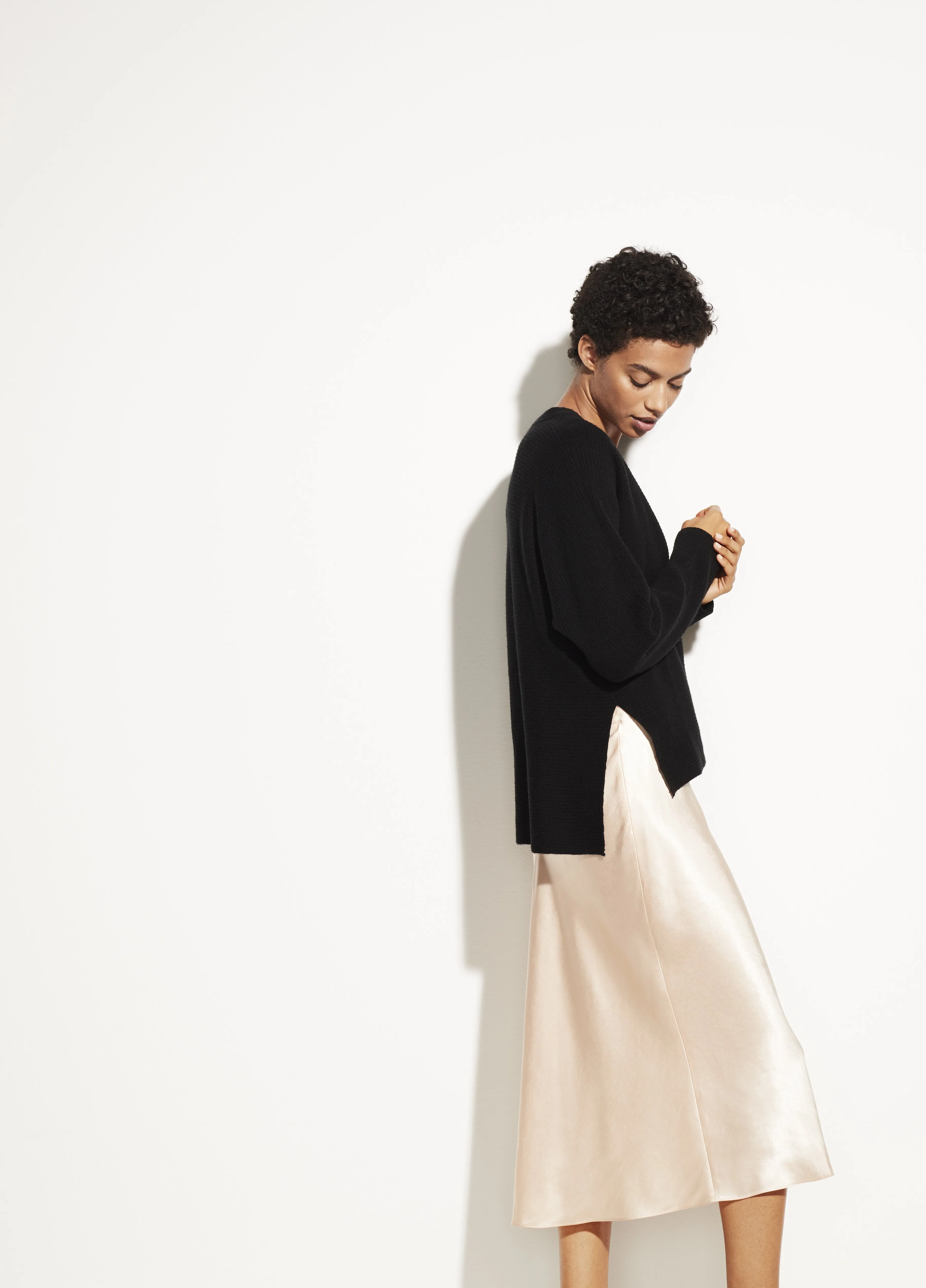Wool Cashmere Wrap Cardigan in Black