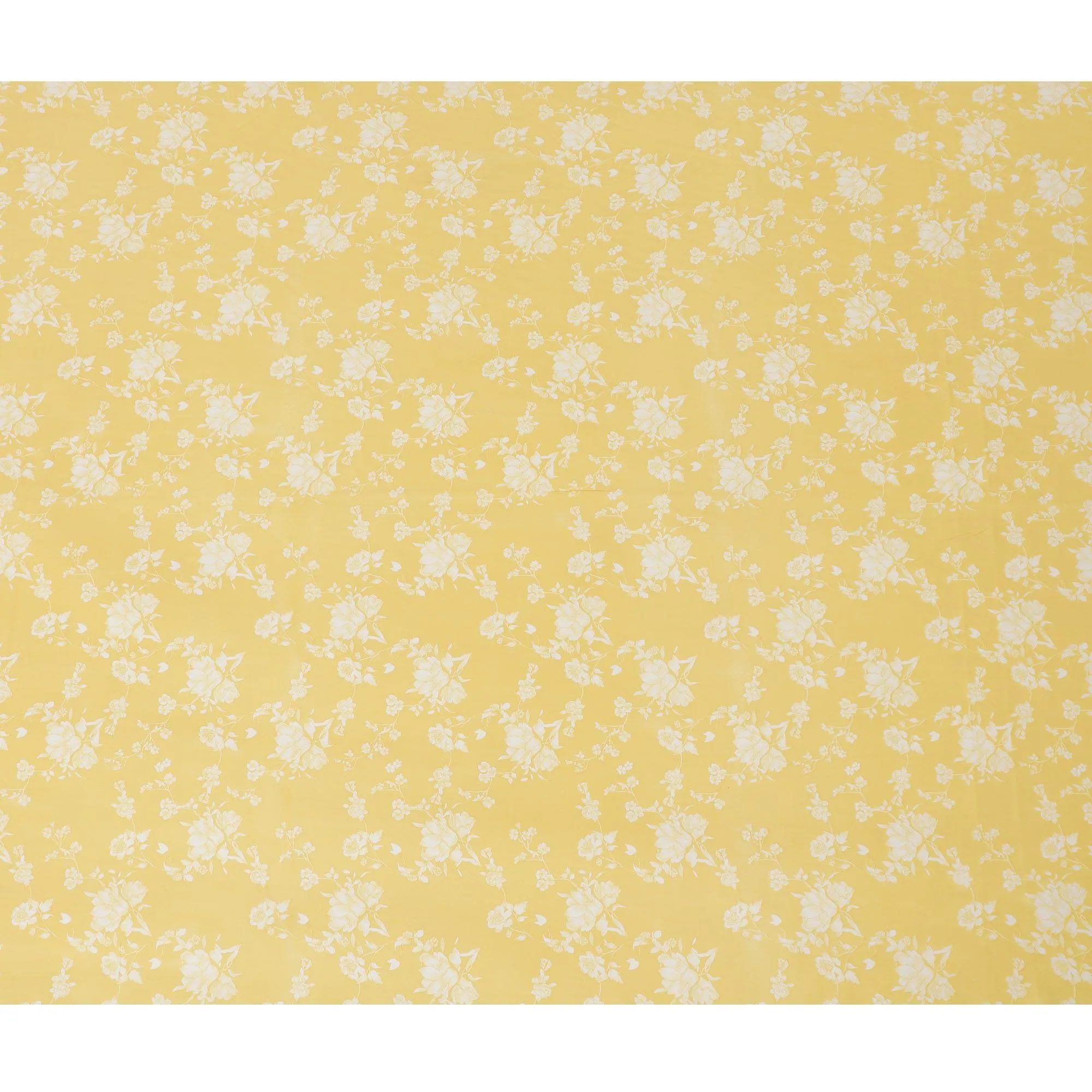 Yellow cotton voile fabric with off white print in floral design-D16412